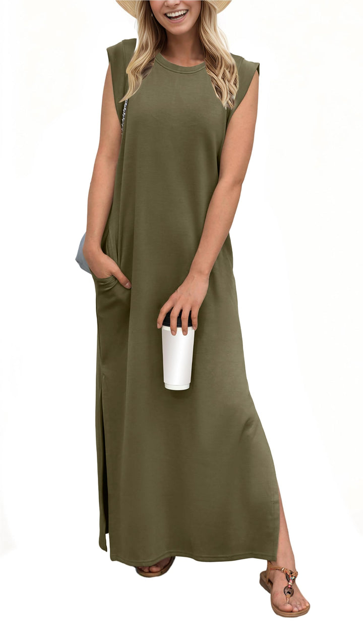 Airy maxi dress with pockets for women – Romy-Army green-S-The Livary