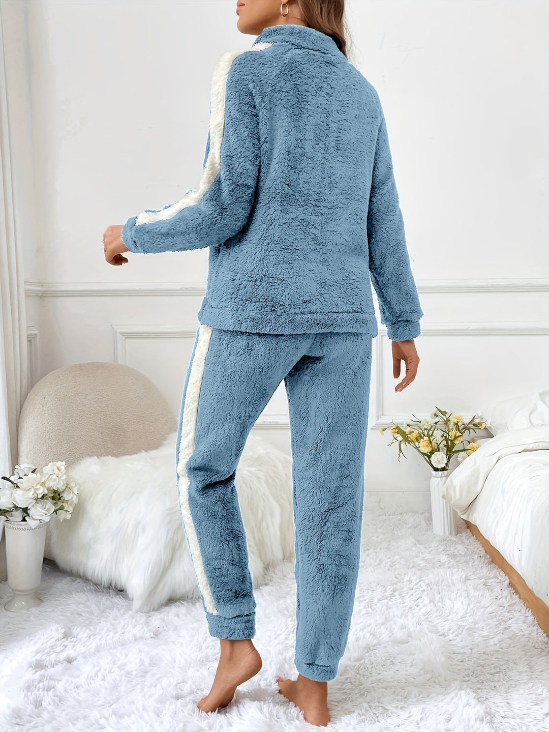 Soft Plush Lounge Pyjama Set with Colour Accents - Lyra-Brown-S-The Livary