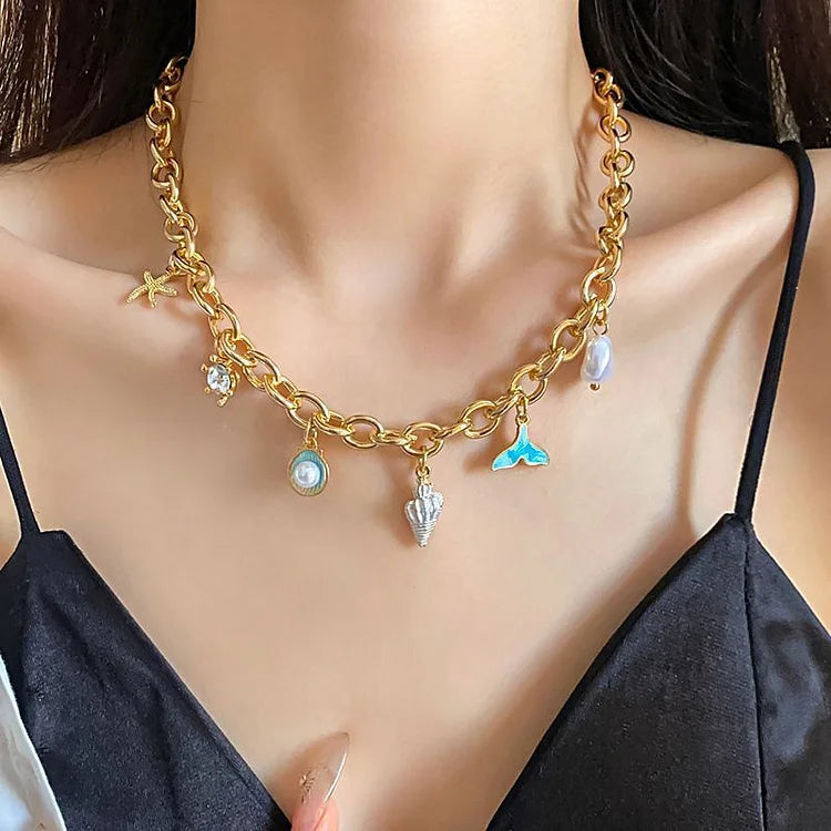 Boho Shell Necklace - Naya-Golden Shell Necklace-The Livary