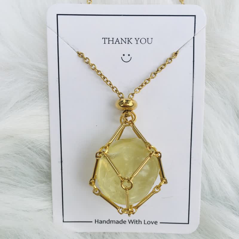 Small Natural Crystal Stone Bracelet Necklace - Iris-Citrine-Gold-The Livary