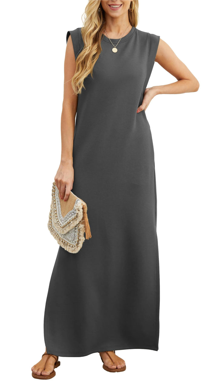 Airy maxi dress with pockets for women – Romy-Dark grey-S-The Livary