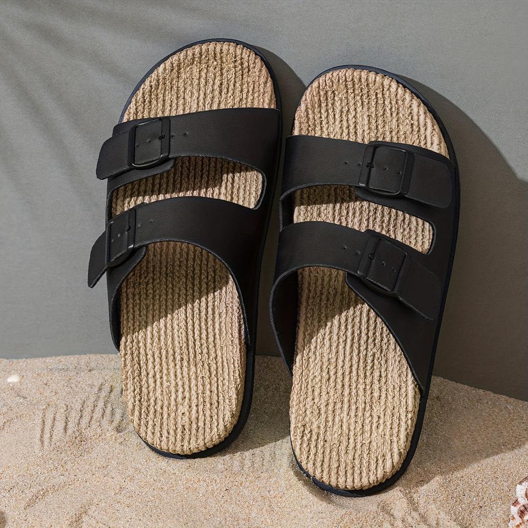 Stylish men's summer slip-ons with adjustable straps - GripStep-Black-6.5-The Livary