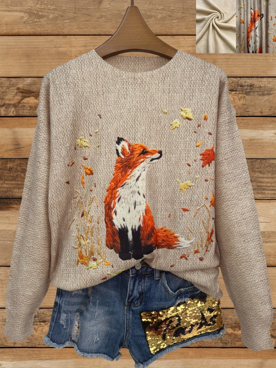 Trendy Sweater with Fox Print - Elisanne-S-The Livary