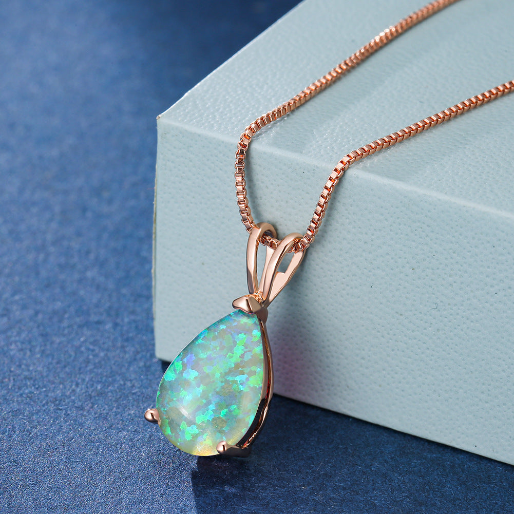 AA OUT OF STOCK Minimalist Drop Opal Pendant Necklace - Selina-GroeneOpaal-Rose gold-The Livary