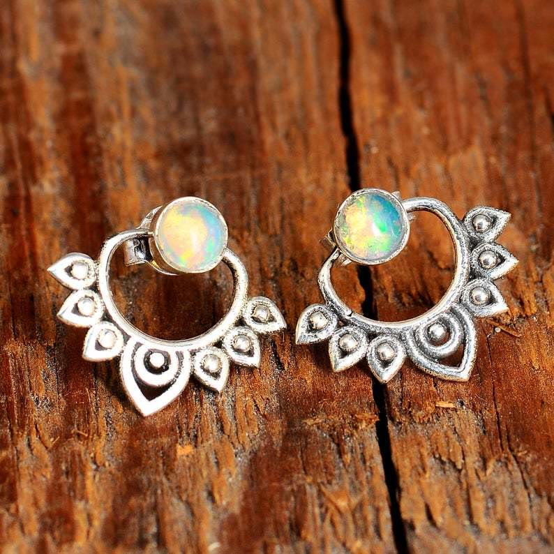 Natural Opal Lotus Earrings - Sophia-The Livary