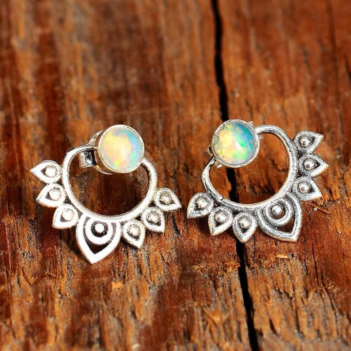 Natural Opal Lotus Earrings - Sophia-The Livary