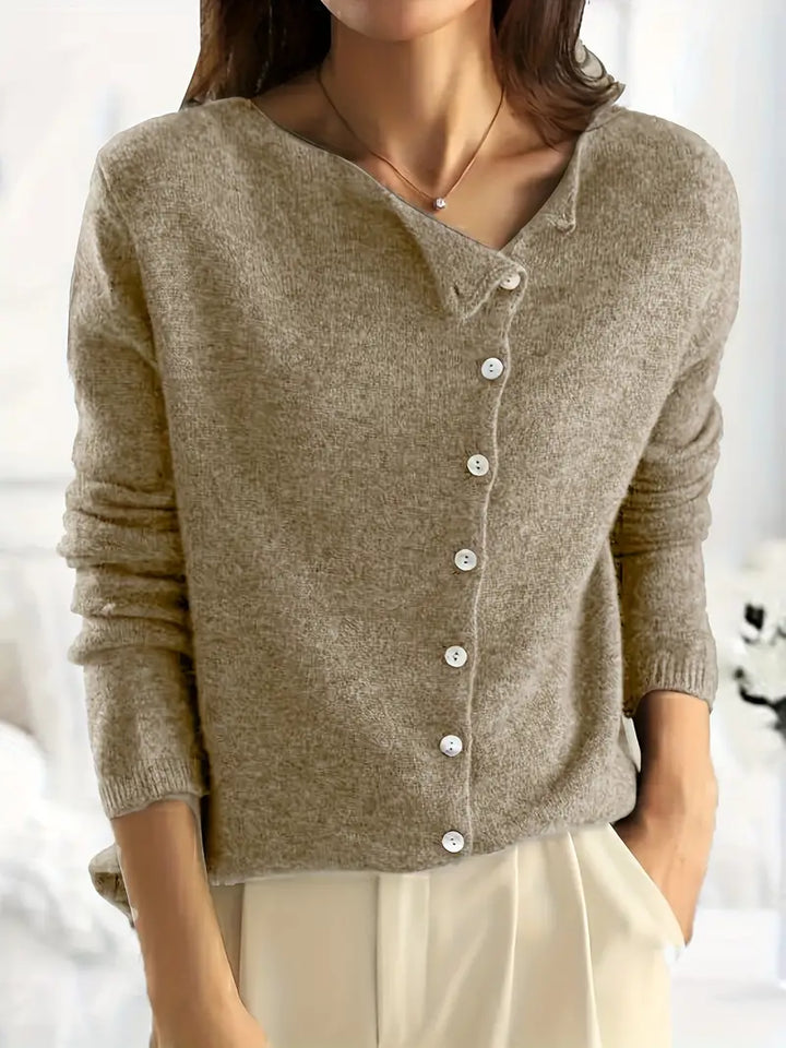 Smooth Asymmetrical Vest with Button Closure - Sienna-S-Khaki-The Livary