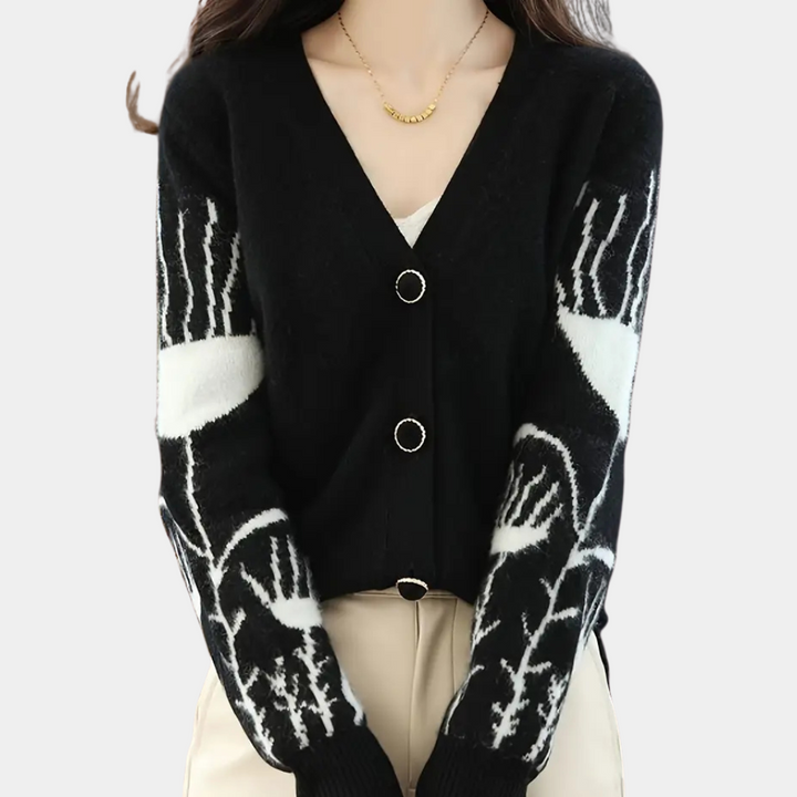 Warm V-neck Cardigan for Women - Elin-Black-The Livary