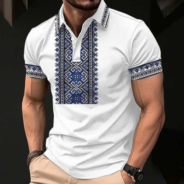 Printed White Polo for Men - Lucas-S-The Livary