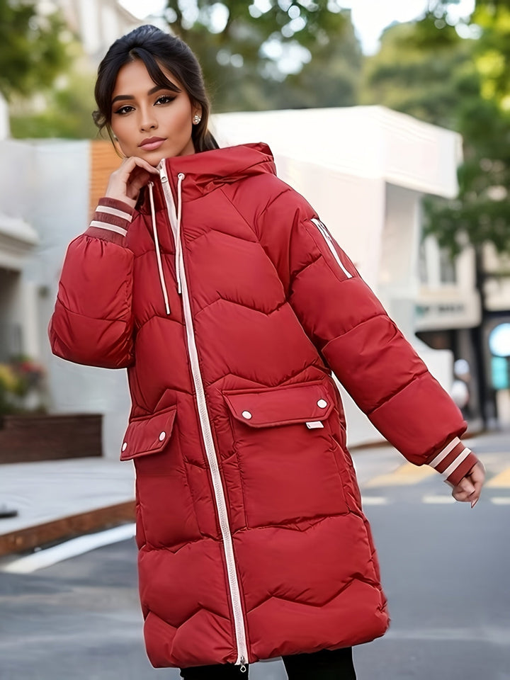 Warm Quilted Hoodie Jacket with Zip - Valencia-Red-S-The Livary