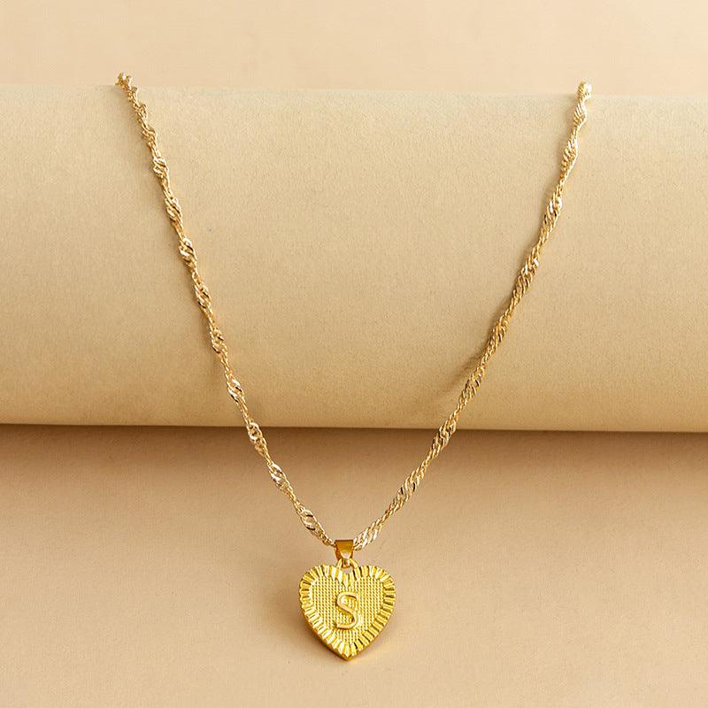 Gold Initial Heart Pendant Necklace - Amara-S-The Livary