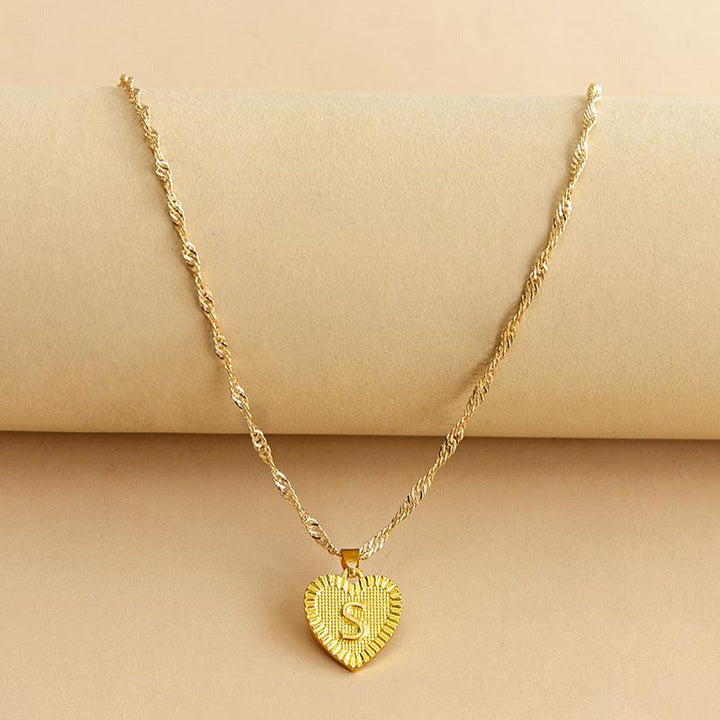 Gold Initial Heart Pendant Necklace - Amara-S-The Livary