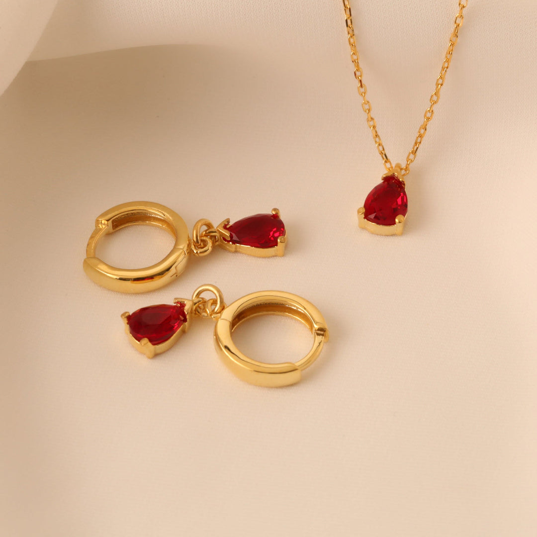 Stylish Garnet Birthstone Jewelry Set - Liora-Earrings-The Livary