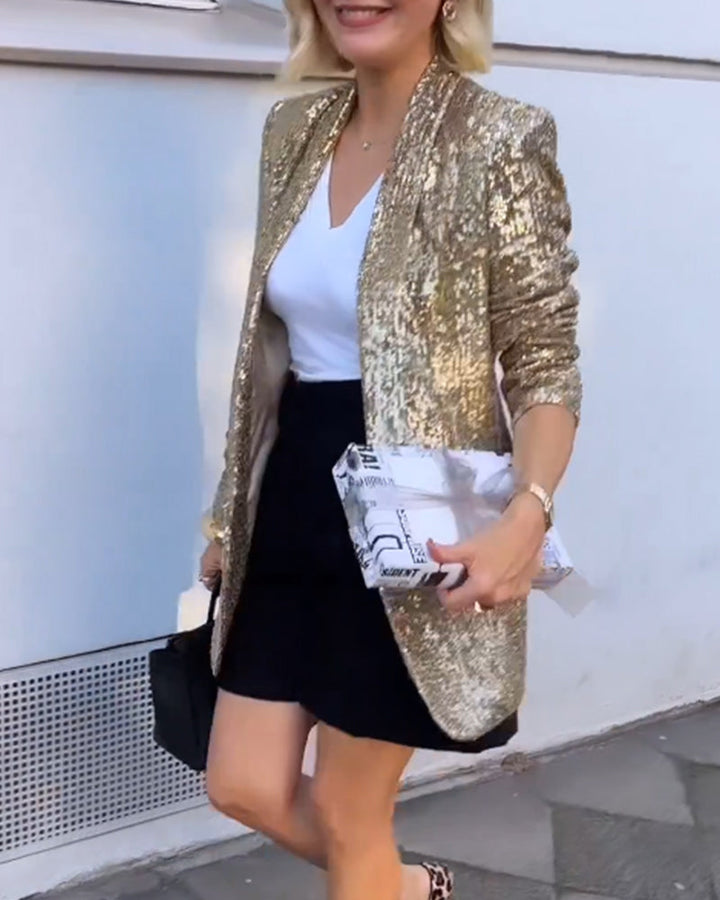 Gold Glitter Jacket with Sequins - Rosamund