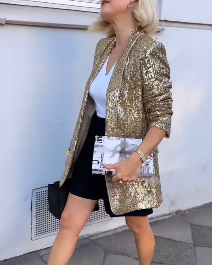 Gold Glitter Jacket with Sequins - Rosamund