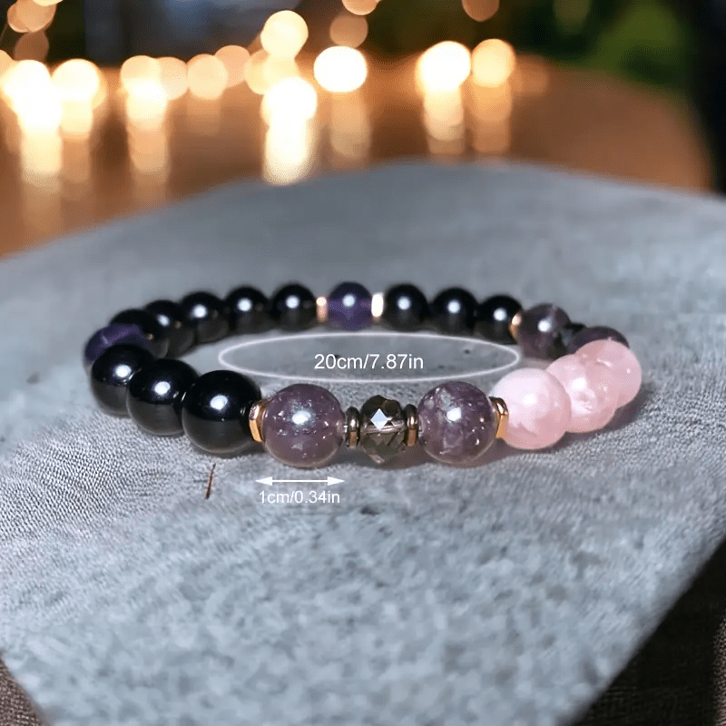 0.31 in Rose Quartz Obsidian Amethyst Beaded Bracelet - Aurora-The Livary
