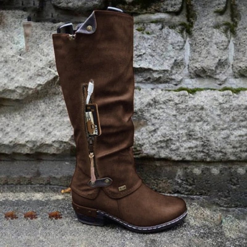 Comfortable High Boots with Storage Compartment - Alina-Brown-2.5-The Livary