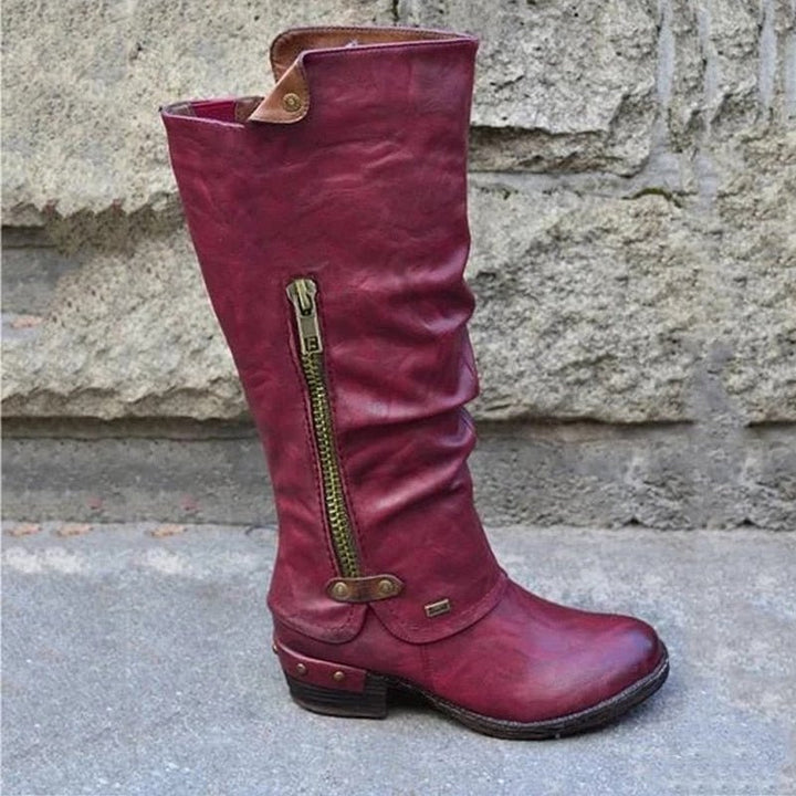 Comfortable High Boots with Storage Compartment - Alina-Red-2.5-The Livary
