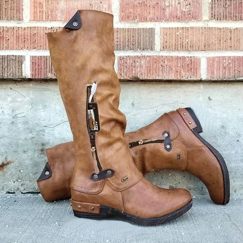 Comfortable High Boots with Storage Compartment - Alina-Khaki-2.5-The Livary
