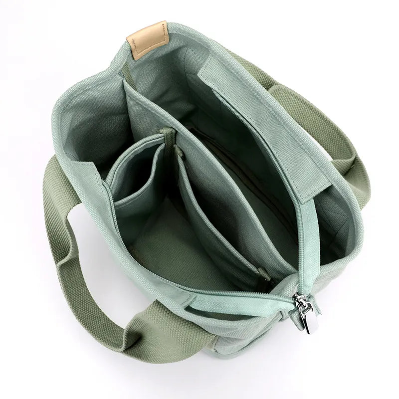 Stylish Small Canvas Women's Shoulder Bag - CitySling-Beige-The Livary