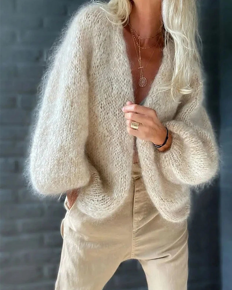 Stylish Ladies' Cardigan with Flared Sleeves - Ava-Beige-S-The Livary