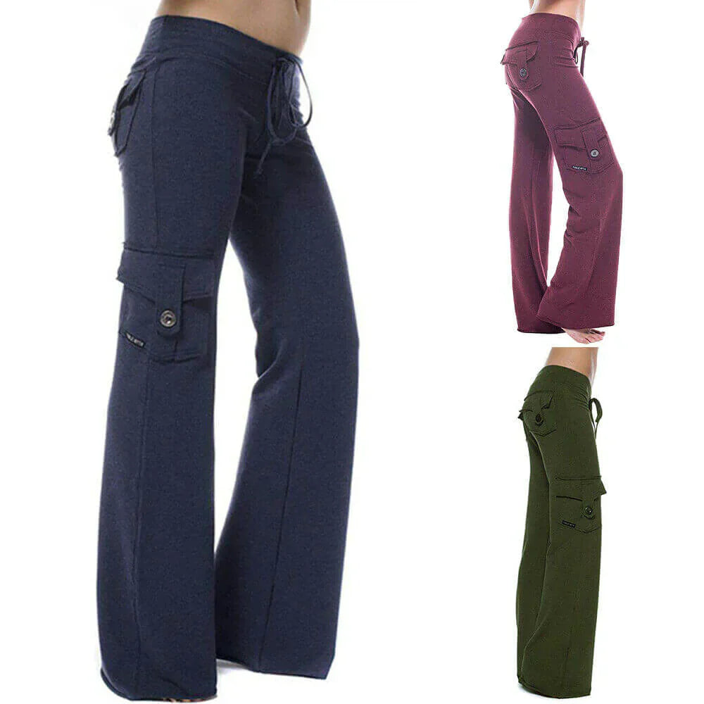 Ladies Bootcut Cargo Pants with Pockets – Isabella-Green-XS-The Livary