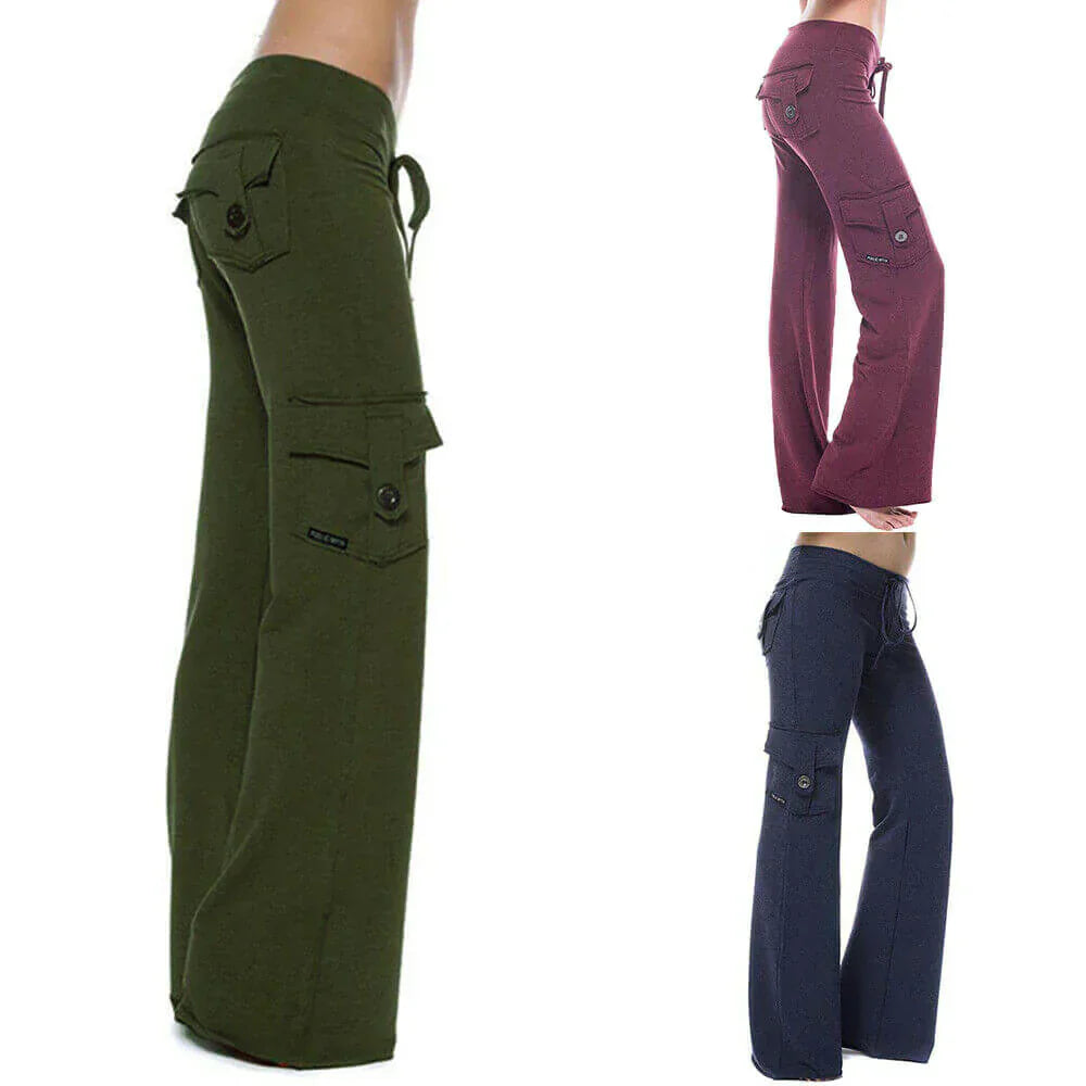 Ladies Bootcut Cargo Pants with Pockets – Isabella-Green-XS-The Livary