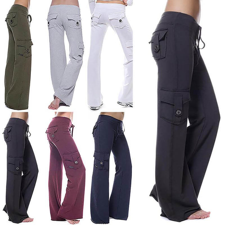 Ladies Bootcut Cargo Pants with Pockets – Isabella-Green-XS-The Livary