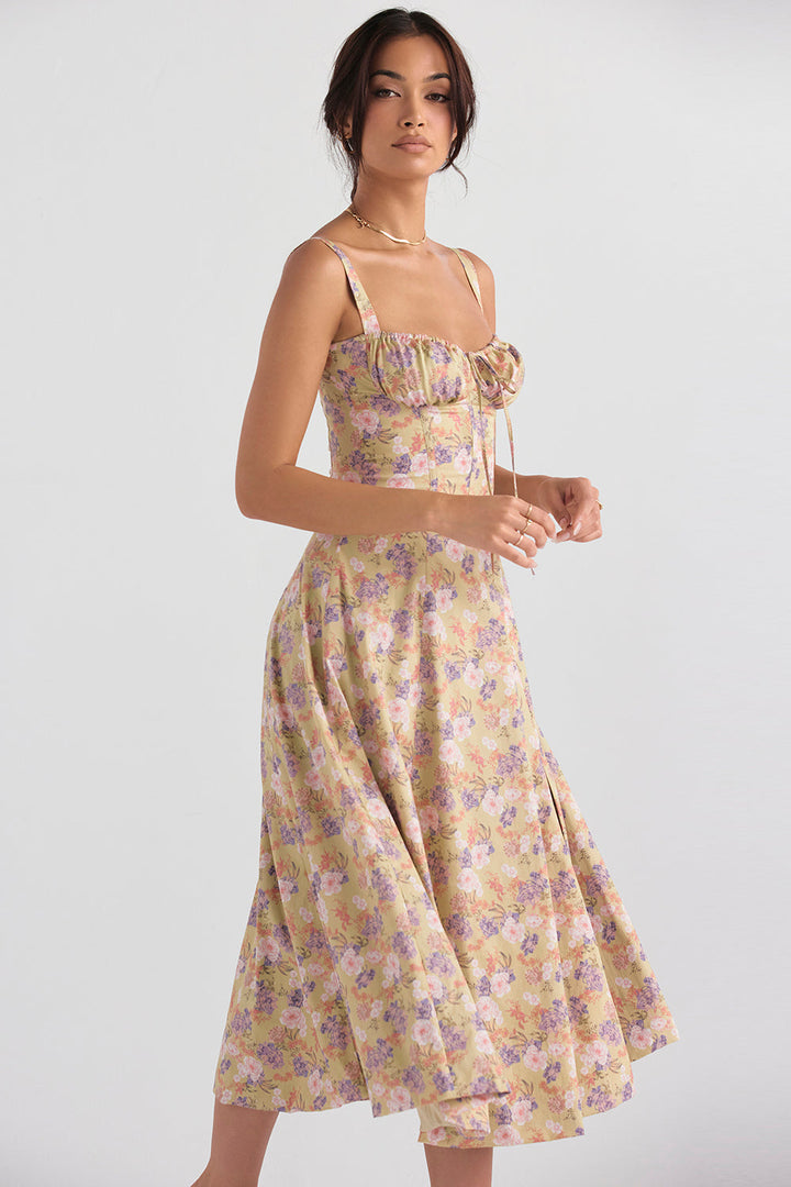 Bustier Summer Dress with Waist Shaper - Isabella-Knee length - 1 layer-Pink Flowers-XS-The Livary