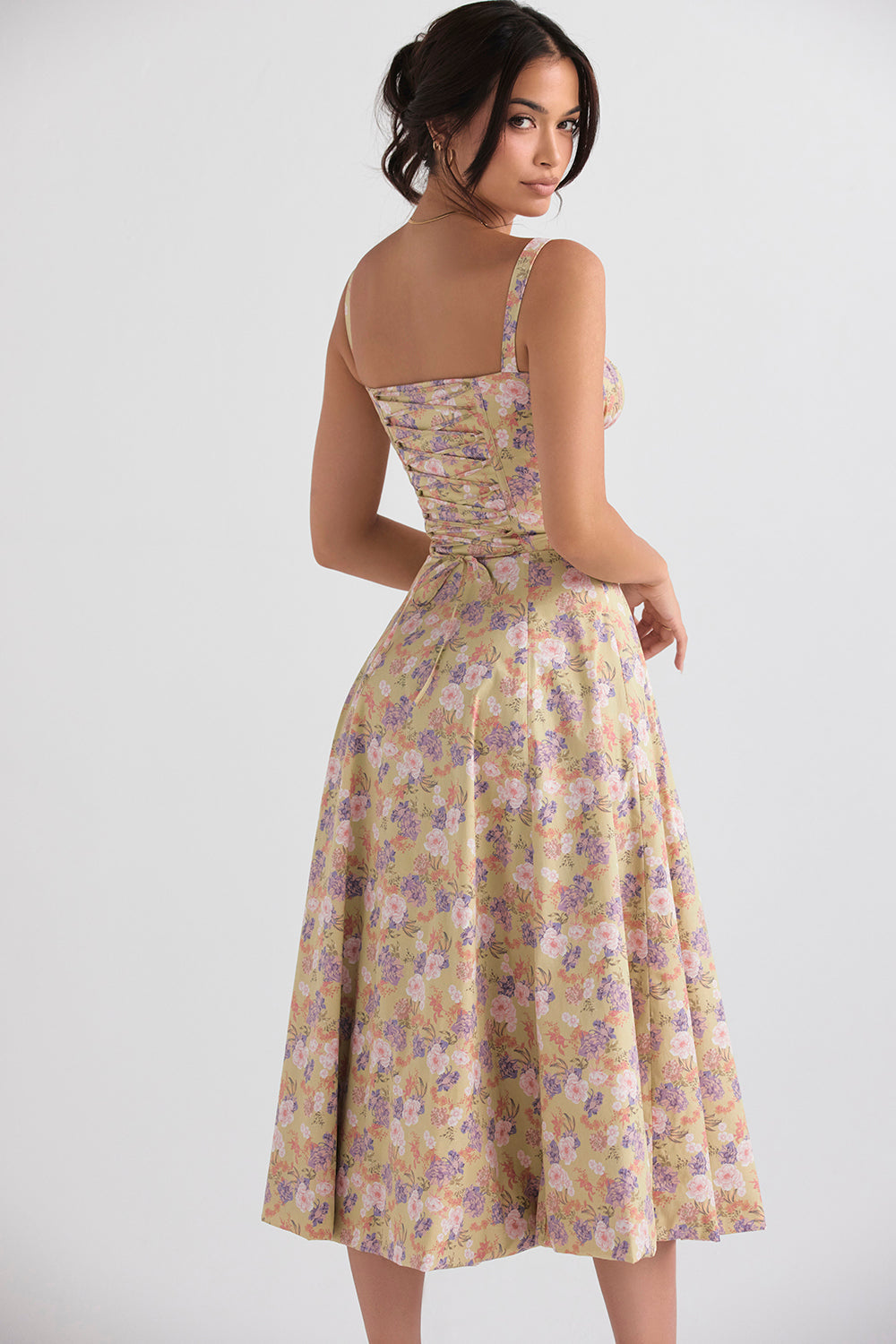 Bustier Summer Dress with Waist Shaper - Isabella-Knee length - 1 layer-Pink Flowers-XS-The Livary
