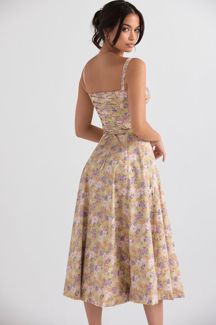 Bustier Summer Dress with Waist Shaper - Isabella-Knee length - 1 layer-Pink Flowers-XS-The Livary