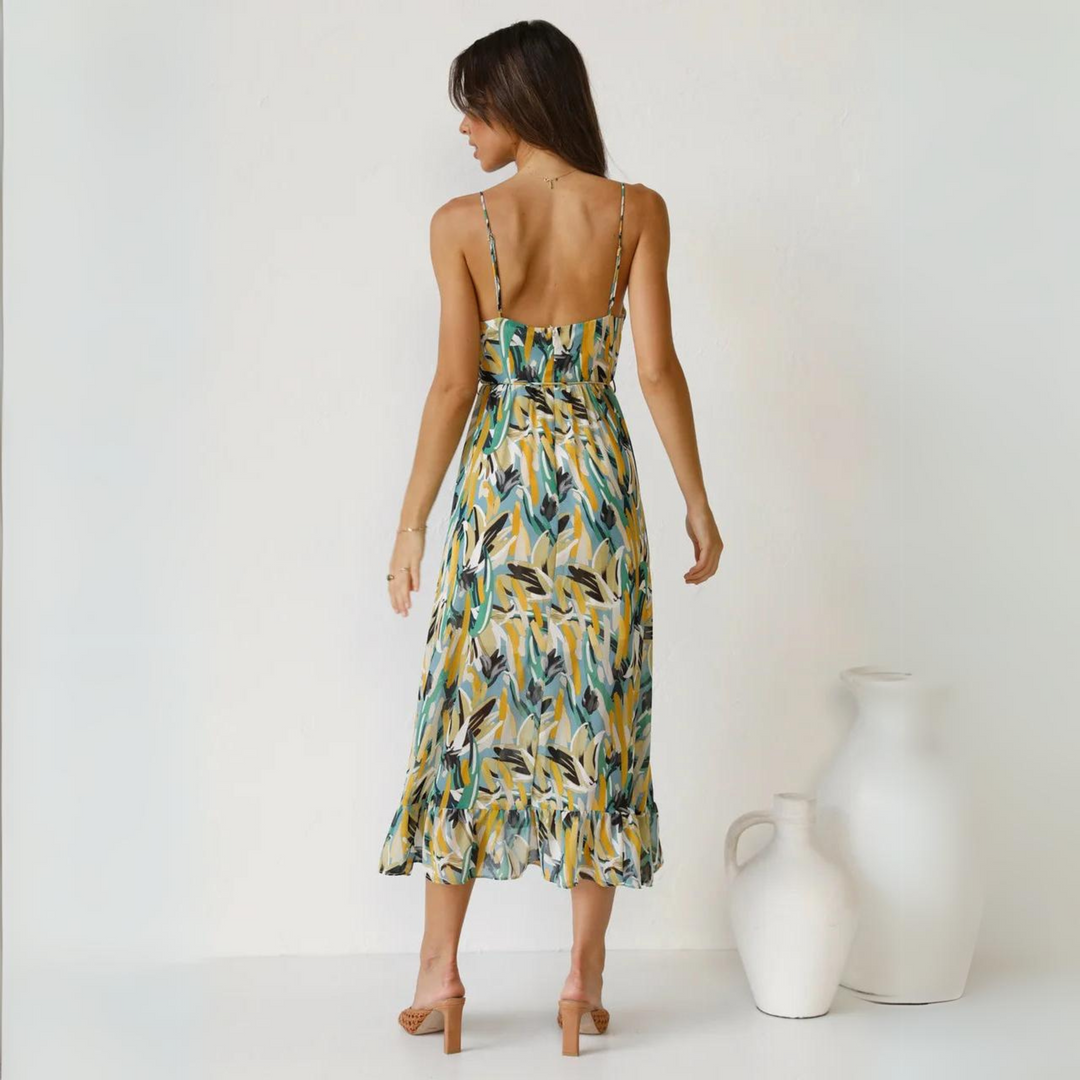 Summer dress with print and backless design – Elora-Yellow-S-The Livary