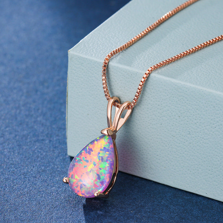 AA OUT OF STOCK Minimalist Drop Opal Pendant Necklace - Selina-Purple Opal-Rose gold-The Livary