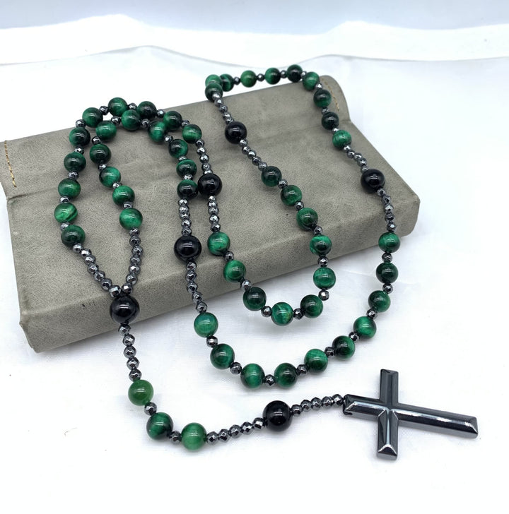 Tiger Eye and Lapis Lazuli Cross Rosary Necklace for Men - Orion-Tiger's eye-The Livary