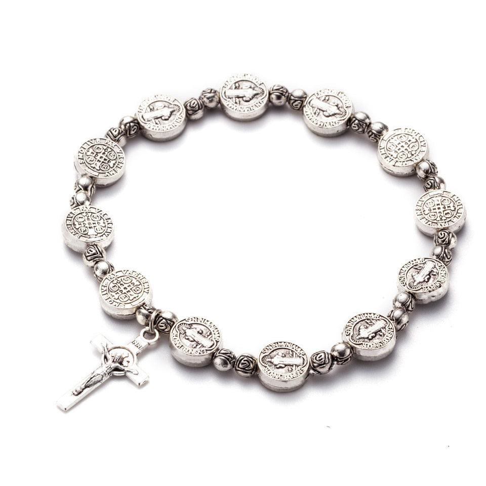 Gold and Silver Coloured Christian Cross Bracelet - Solana-Silver-The Livary