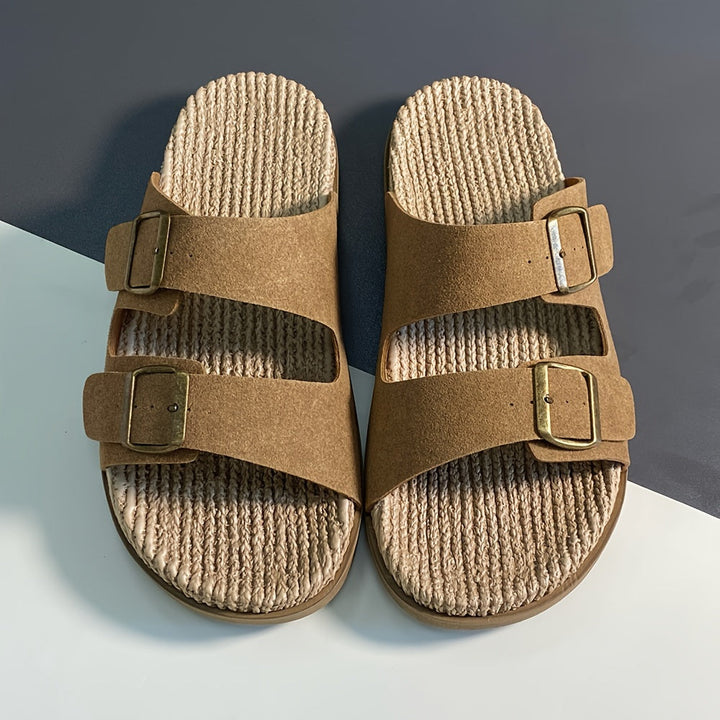Stylish men's summer slip-ons with adjustable straps - GripStep-Dark brown-6.5-The Livary