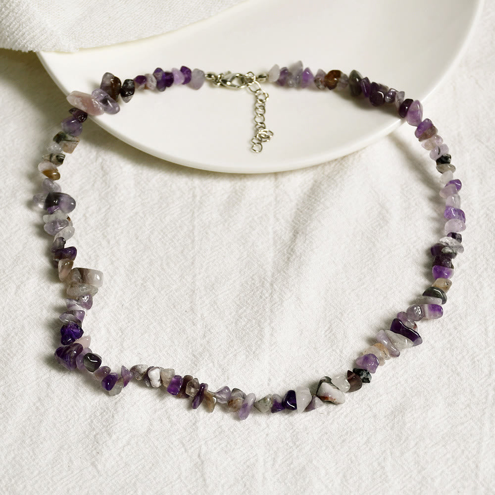 Stylishly Shaped Polished Crystal Necklace - Lina-Amethyst-The Livary