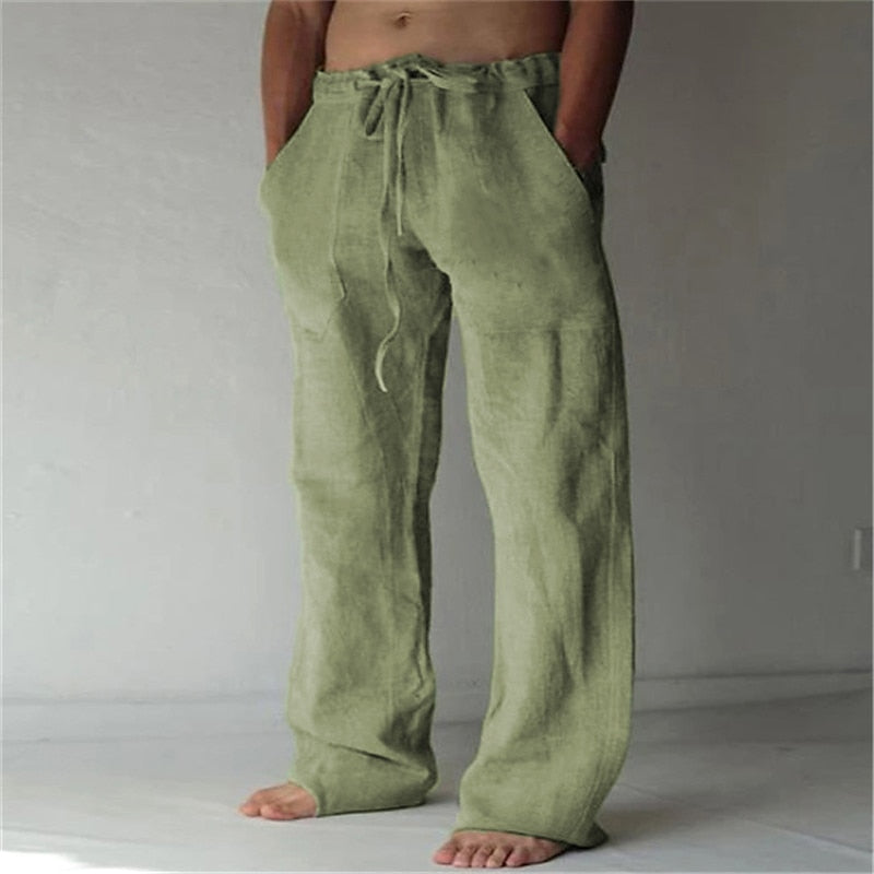 Casual men's linen trousers with a wide cut for summer – Elias-Green-S-The Livary