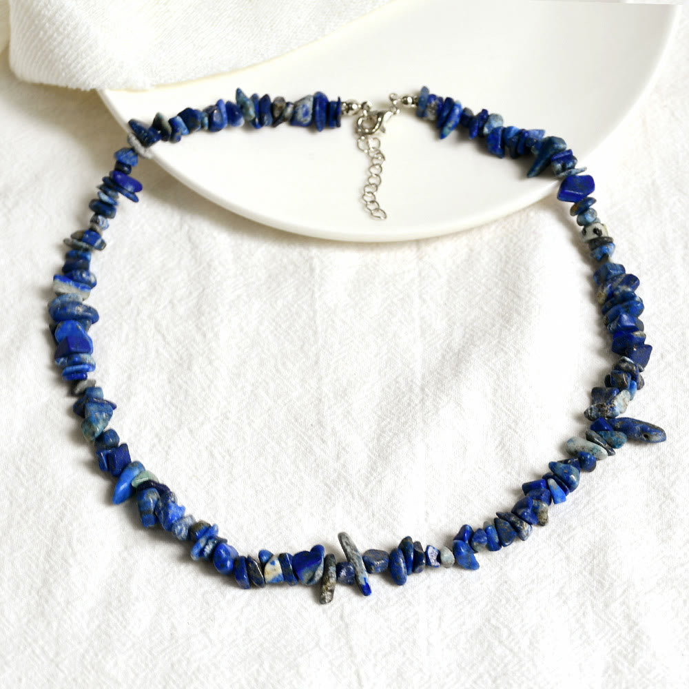 Stylishly Shaped Polished Crystal Necklace - Lina-Lapis Lazuli-The Livary