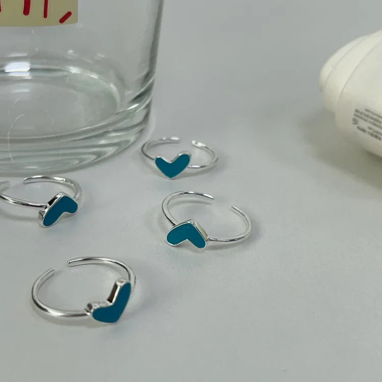 Silver Heart Ring with Blue Drop Detail - Ameline-The Livary