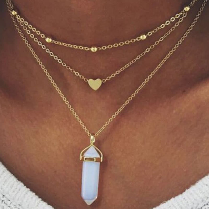 Natural Crystal Hexagon Gemstone Necklace - Aurora-Opal-The Livary