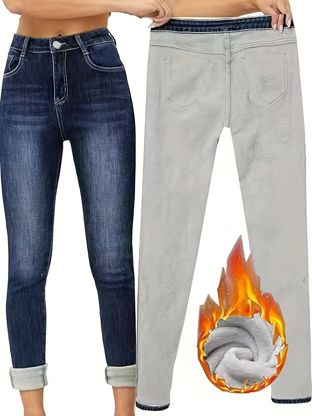 Warm Skinny Jeans with Lining - Selvia-S-The Livary