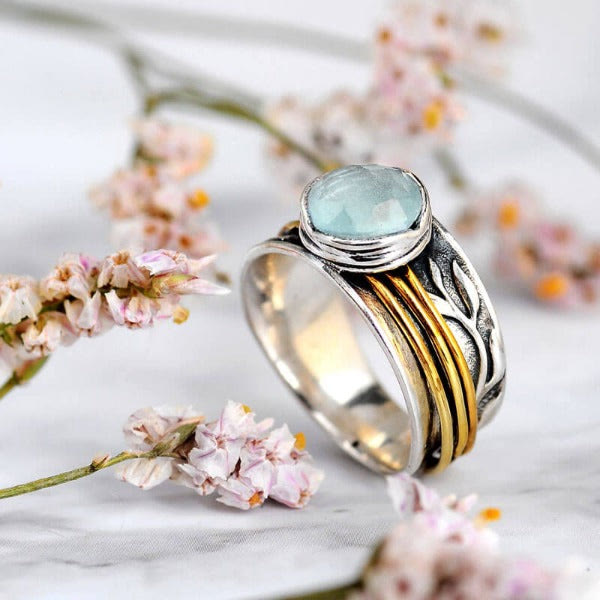 Aquamarine Spinner Ring - Selene-2.01 in-The Livary