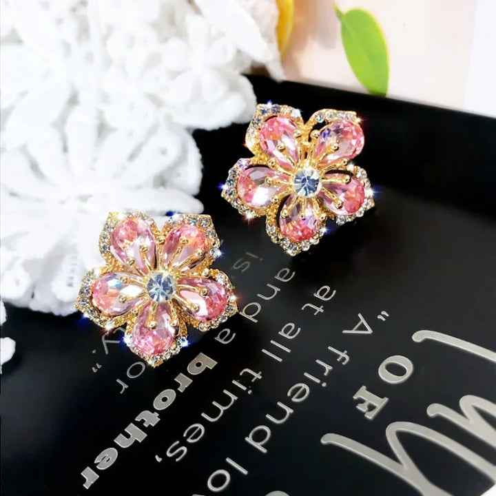 Flower-shaped Zirconia Earrings - Flora-The Livary