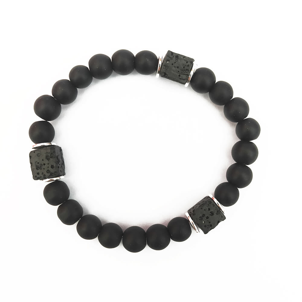 Black Onyx and Lava Stone Cube Balance Bracelet - Aurelia-Onyx-Silver-The Livary