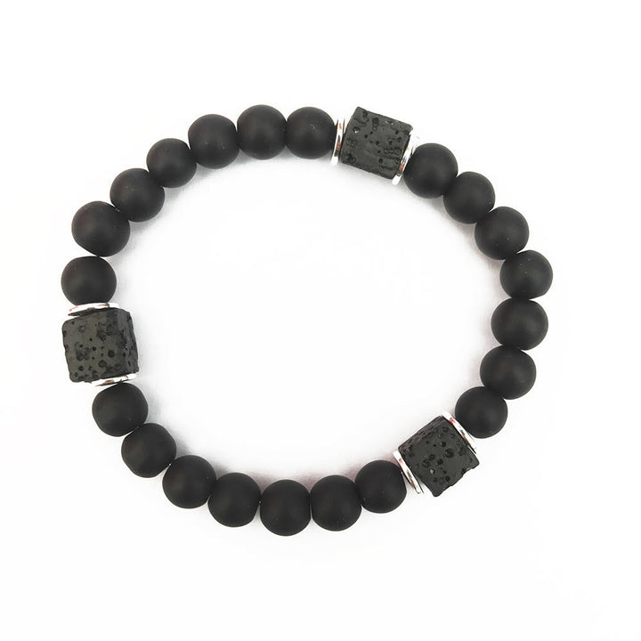 Black Onyx and Lava Stone Cube Balance Bracelet - Aurelia-Onyx-Silver-The Livary