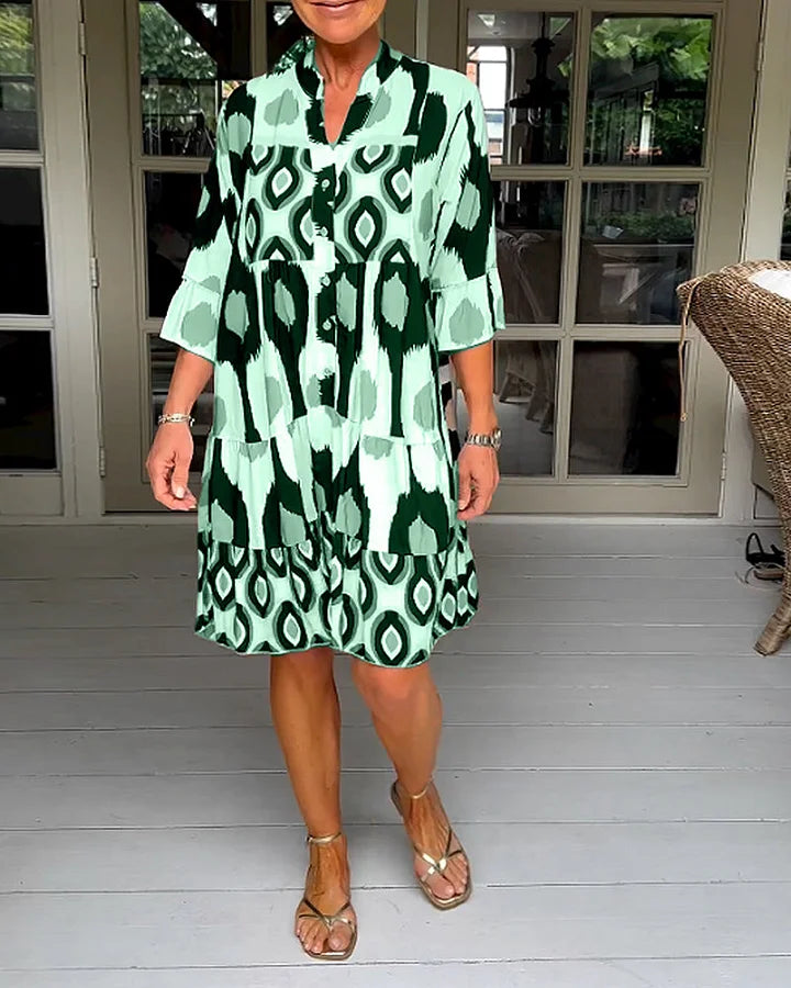 Trendy short-sleeved dress with abstract print & loose fit – Liora-Green-S-The Livary