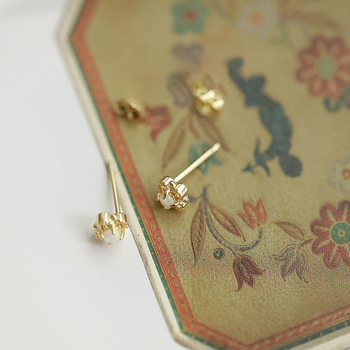 Delicate Vintage Earrings with Opal - Seraphina-Gold-The Livary