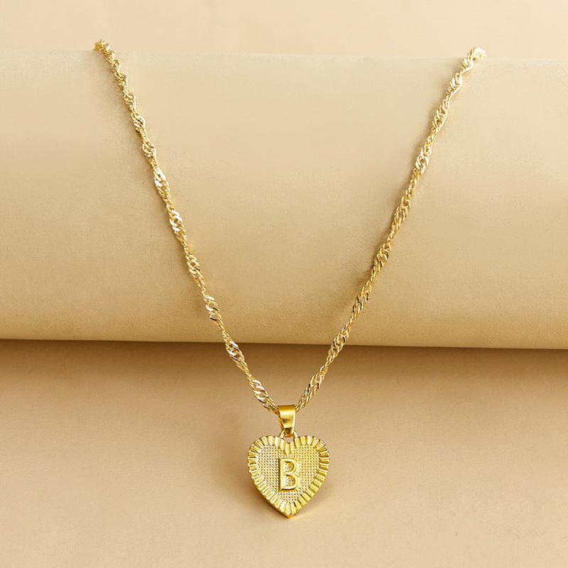 Gold Initial Heart Pendant Necklace - Amara-B-The Livary