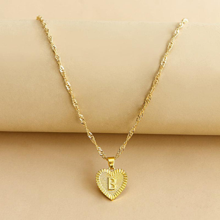 Gold Initial Heart Pendant Necklace - Amara-B-The Livary